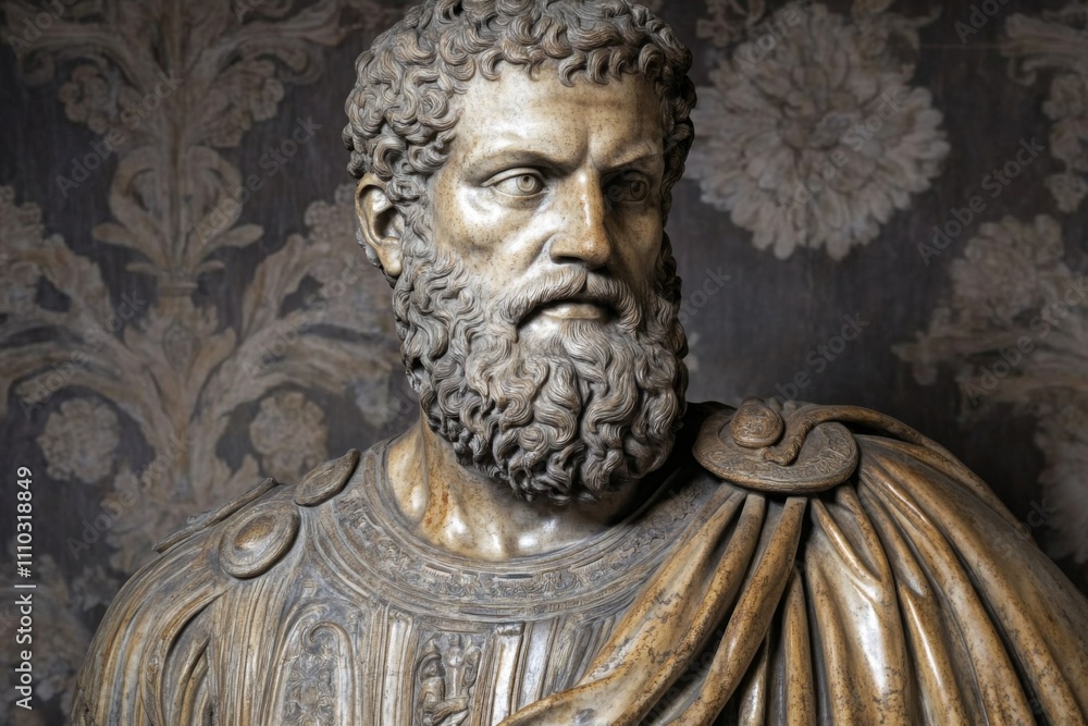 Close-up statue man head upper body made Illustration of aristotle Showcasing Close-up statue man head upper body made Illustration of aristotle Showcasing