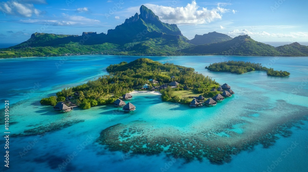 Aerial view beautiful tropical island middle ocean covered of Aerial view beautiful tropical island middle ocean covered of