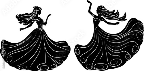 dancing girls, women silhouette, vector