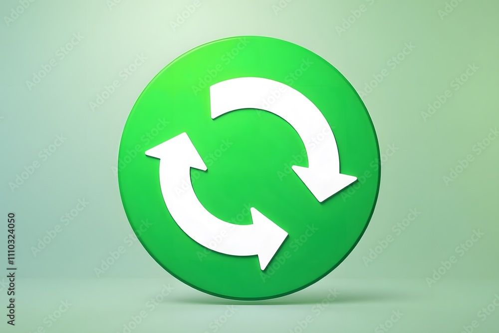 Green refresh icon with circular arrows on light background Green refresh icon with circular arrows on light background
