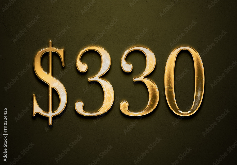 Old gold effect of 330 dollars with 3D glossy style Mockup. Old gold effect of 330 dollars with 3D glossy style Mockup.