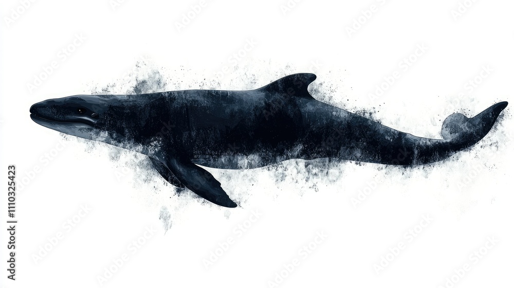 Obraz premium Watercolor illustration of a black whale swimming.