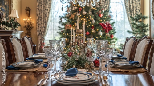 Wallpaper Mural A close-up of a festive dessert table fille A Christmas dinner table with a roasted turkey A vibrant Christmas tree surrounded by cand Torontodigital.ca