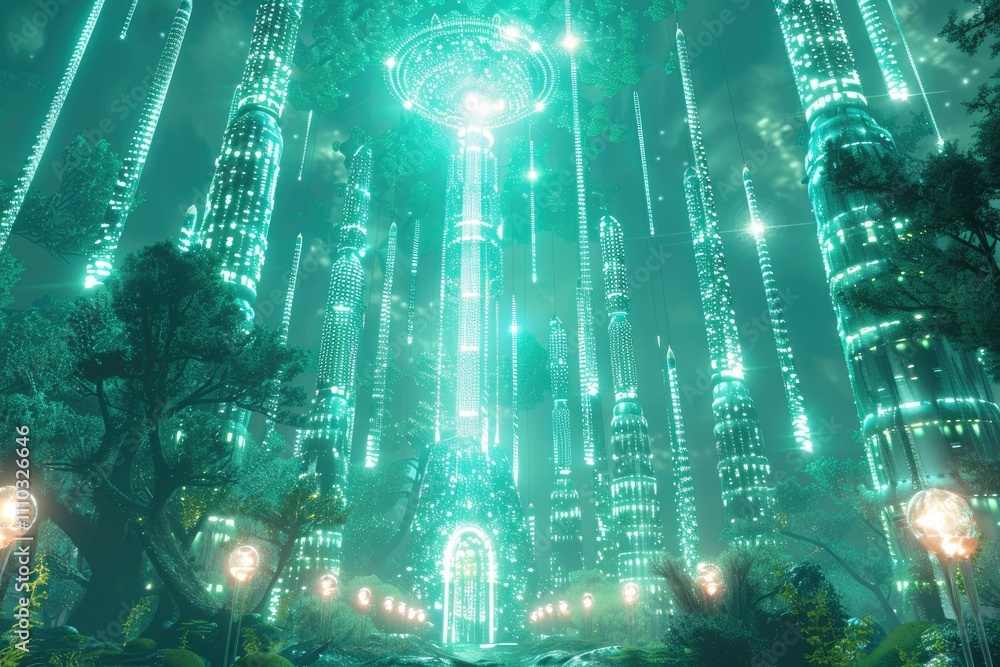 Obraz premium Futuristic Cityscape Illuminated Underneath a Glowing Orb