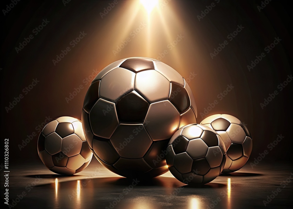 Obraz premium Low Light Photography of Soccer Balls in a Creative Vector Illustration Style for Sports Enthusiasts and Graphic Designers