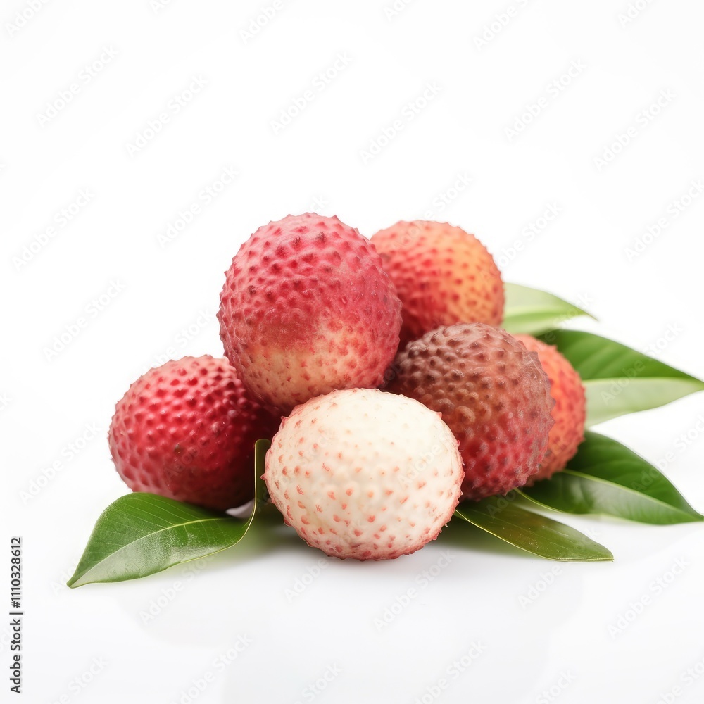 Fresh lychees on leaves. Fresh lychees on leaves.