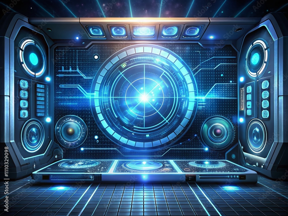 Fototapeta premium Futuristic HUD User Interface Design Elements for Game Development and Sci-Fi Applications with Abstract Control Panel Layouts and Virtual Tech Displays