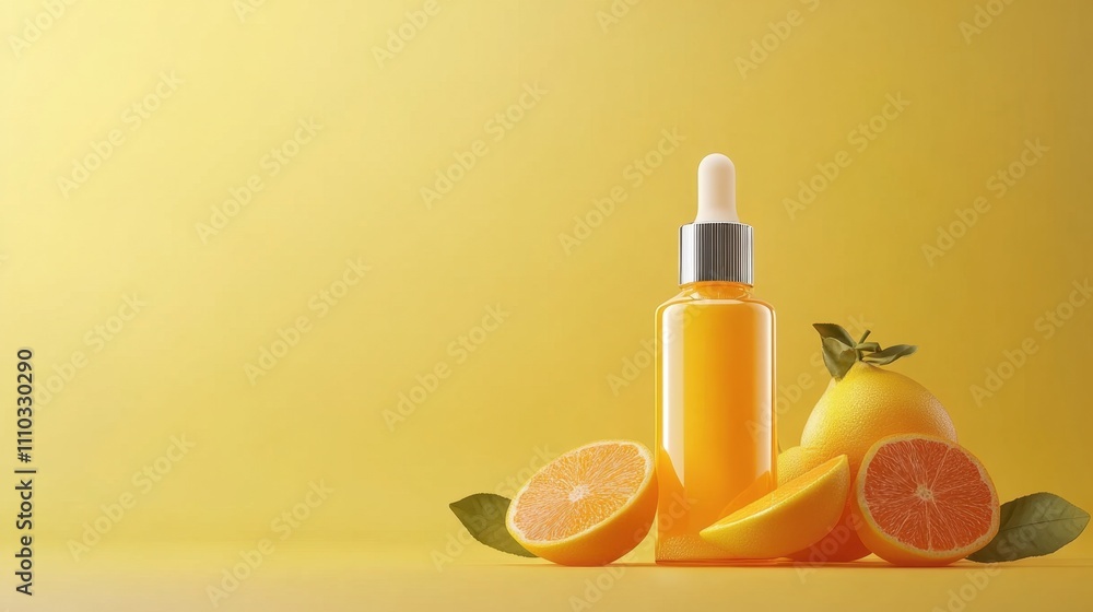 Bright Citrus Essential Oil Bottle with Fresh Oranges and Lemons Bright Citrus Essential Oil Bottle with Fresh Oranges and Lemons