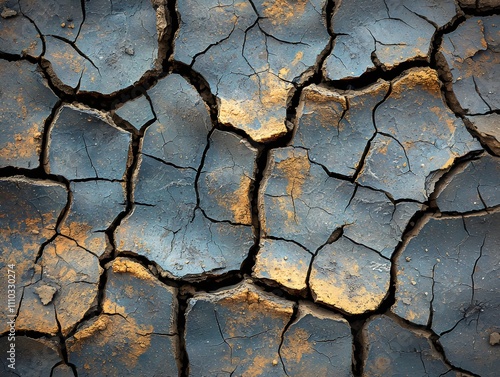 Close-up of cracked soil texture, impacts of drought caused by climate change or global warming. photo