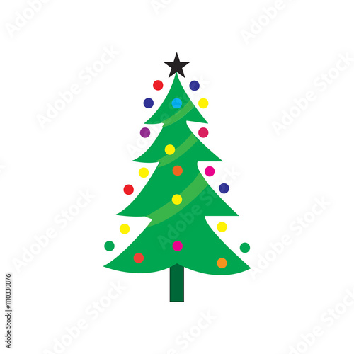 Christmas Tree illustration Flat Style with white background.