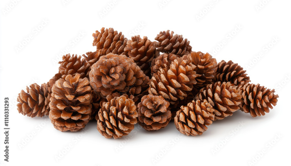 A collection of natural pine cones displayed on a white background. A collection of natural pine cones displayed on a white background.