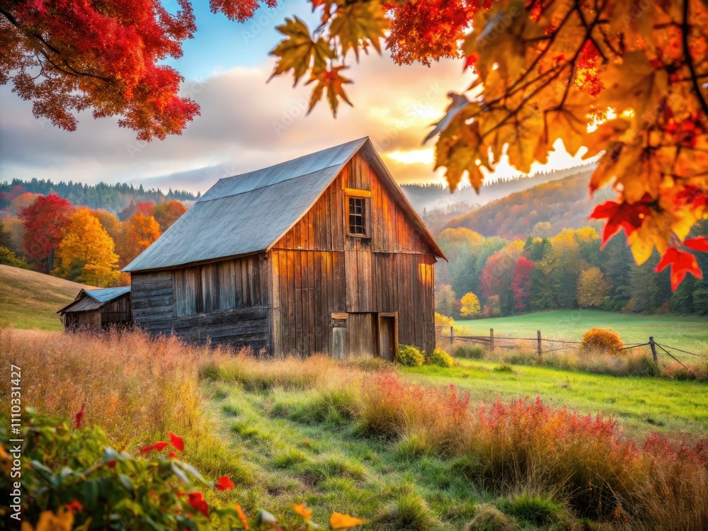 Captivating Macro Photography of a Rustic Barn Surrounded by Vibrant Autumn Foliage in Rural Vermont Captivating Macro Photography of a Rustic Barn Surrounded by Vibrant Autumn Foliage in Rural Vermont