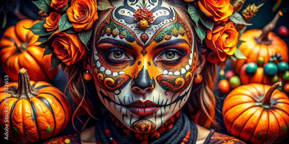 Halloween-Themed Face Painting: A Colorful Addition to Creative Costumes for Spooky Celebrations and Festive Gatherings, Showcasing Unique Designs and Artistic Flair Halloween-Themed Face Painting: A Colorful Addition to Creative Costumes for Spooky Celebrations and Festive Gatherings, Showcasing Unique Designs and Artistic Flair