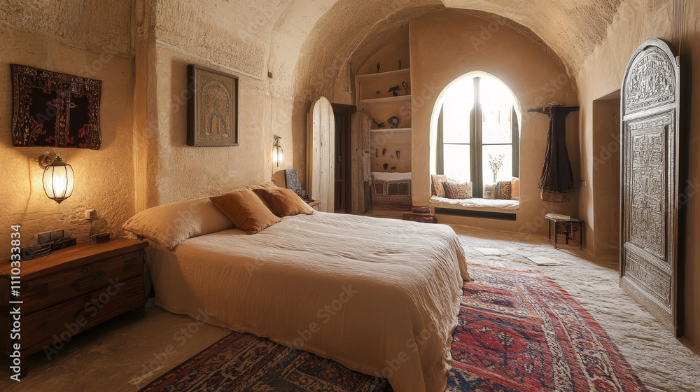 The interior of a modern loft bedroom showcases a The open-plan layout is complement The interior of a modern loft bedroom showcases a The open-plan layout is complement