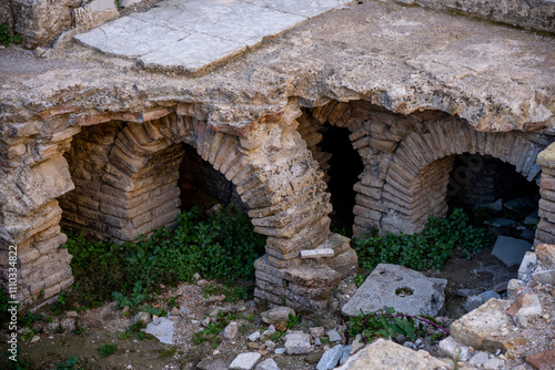 Rows of columns in Perge, Antalya, Turkey. Remains of colonnaded street in Pamphylian ancient city.Rows of columns in Perge, Antalya, Turkey. Ancient Kestros Fountain. Aksu, Antalya photo