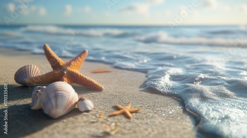 Summer beach with strafish and shells photo