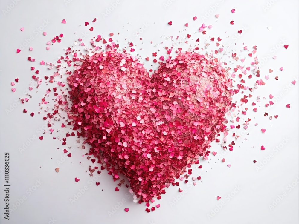Heartfelt Emotions: A Stunning Portrait of a Flying Heart Crafted from Pink and Red Confetti on a Pure White Background Symbolizing Love and Celebration Heartfelt Emotions: A Stunning Portrait of a Flying Heart Crafted from Pink and Red Confetti on a Pure White Background Symbolizing Love and Celebration