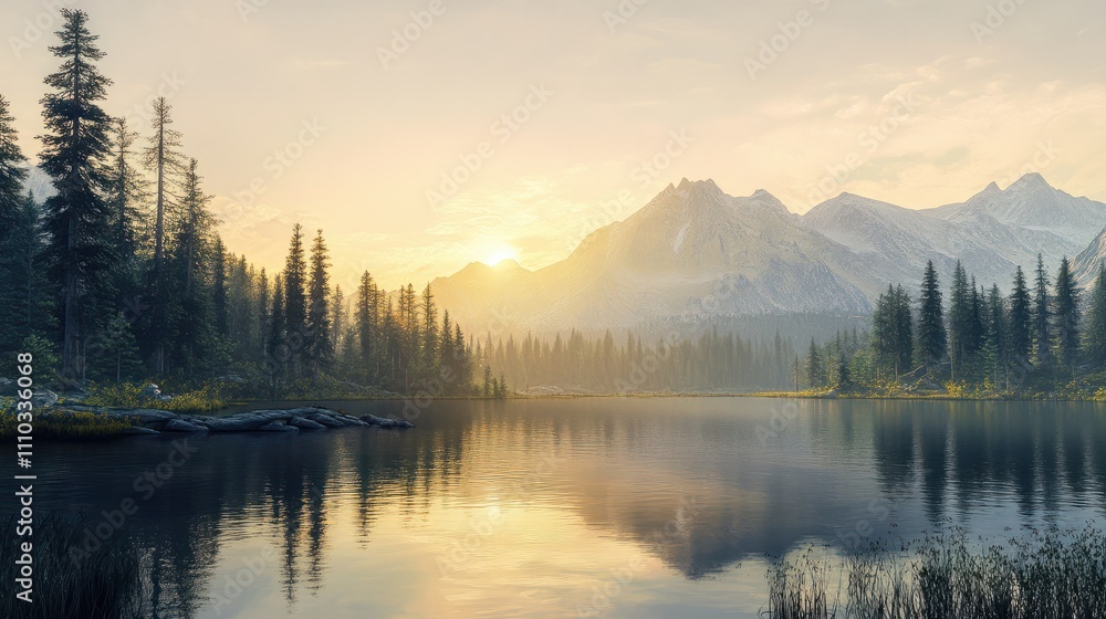 Tatra National Park, a lake in the mountains at the dawn of the sun. Poland Tatra National Park, a lake in the mountains at the dawn of the sun. Poland