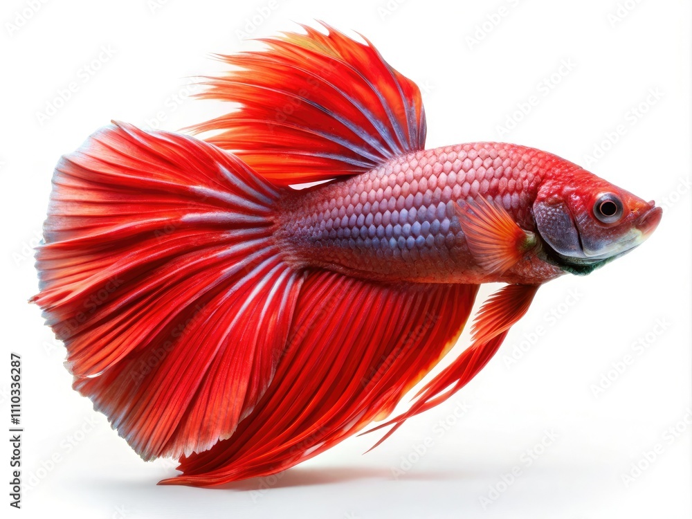 Fototapeta premium Stunning Red Fighting Fish Isolated on White Background - Vibrant Aquatic Beauty for Nature and Pet Enthusiasts, Perfect for Educational and Creative Projects
