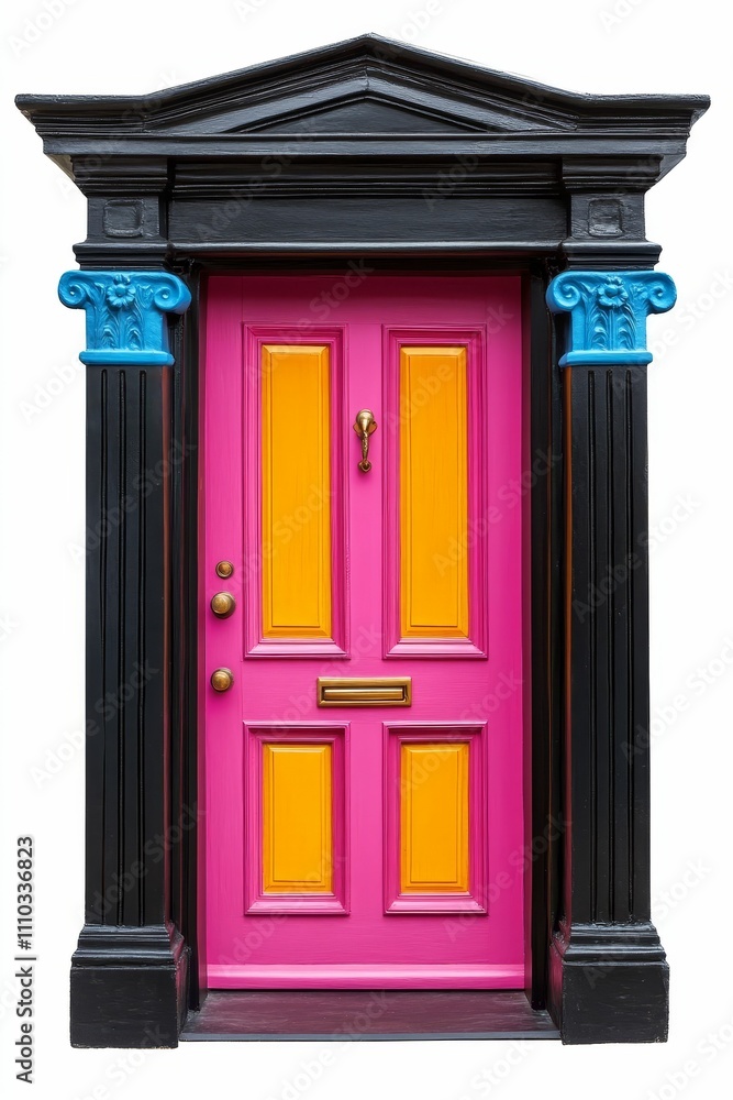 Obraz premium Colorful door, black frame, classical columns.