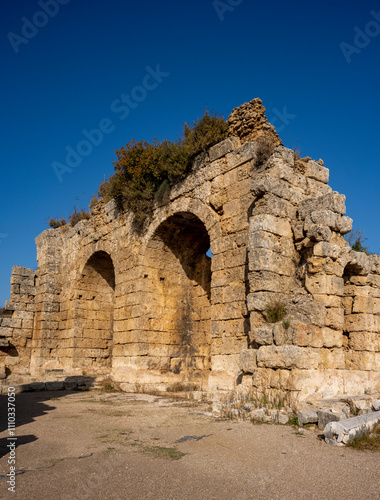 Wallpaper Mural Rows of columns in Perge, Antalya, Turkey. Remains of colonnaded street in Pamphylian ancient city.Rows of columns in Perge, Antalya, Turkey. Ancient Kestros Fountain. Aksu, Antalya Torontodigital.ca