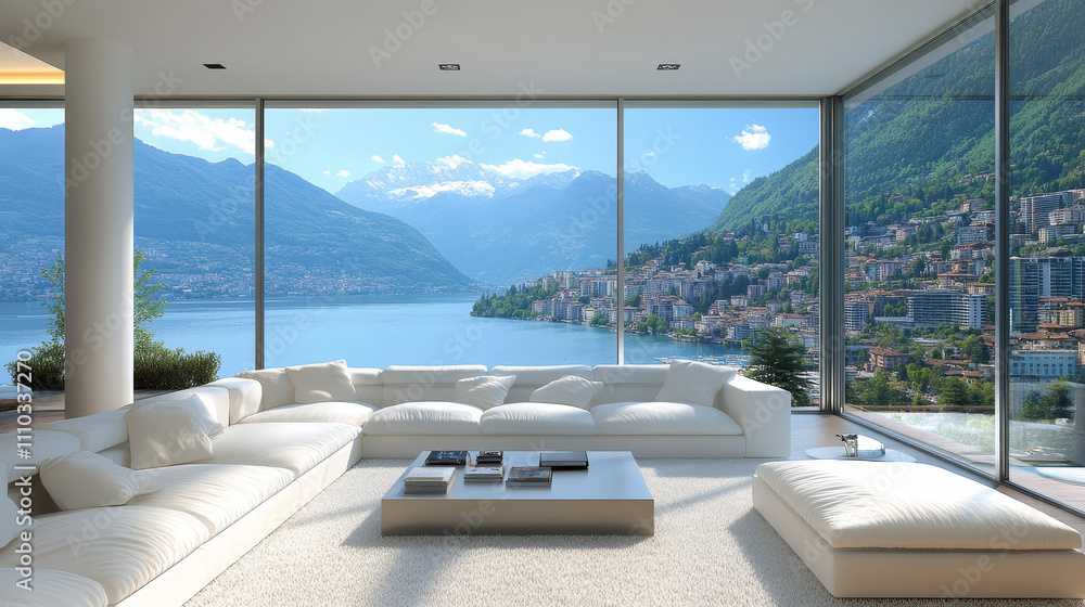 A modern living room featuring a sleek white sofa positioned centrally on a soft white carpet, exudes elegance and minimalism.
A modern living room featuring a sleek white sofa positioned centrally on a soft white carpet, exudes elegance and minimalism.
