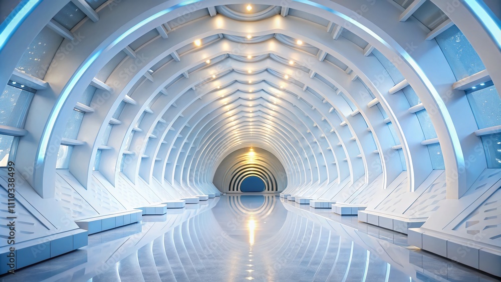 Illuminated Futuristic Alien Tunnel: A Dynamic Abstract Corridor in Motion with Expansive Copy Space for Creative Use