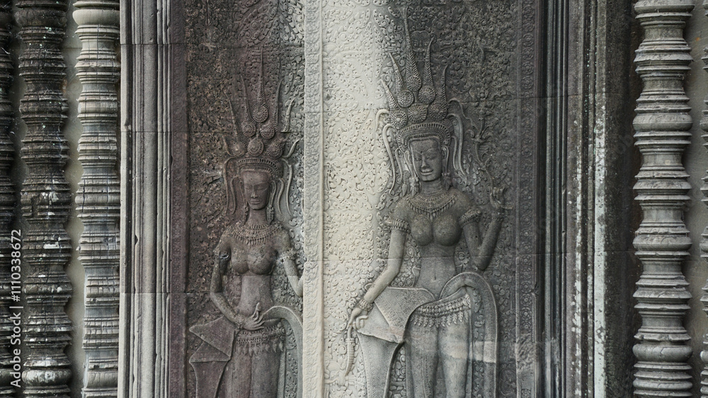 Fototapeta premium Angkor Wat Siem Reap Cambodia temple ruins and sculptures