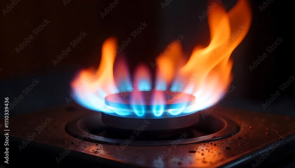 Blue flames of a gas burner on a dark background Blue flames of a gas burner on a dark background