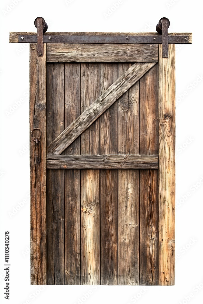 Rustic wooden sliding door, aged, metal hardware. Rustic wooden sliding door, aged, metal hardware.