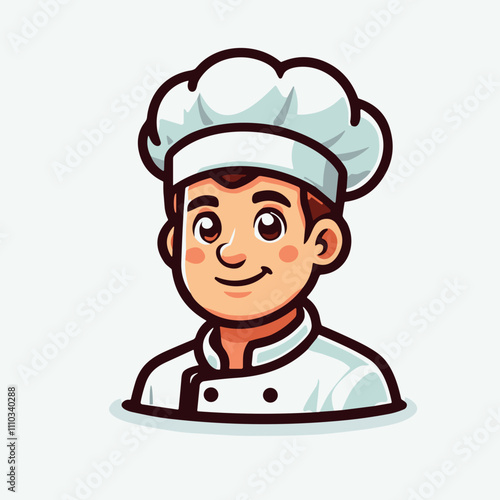Vector image of a cute young chef character smiling in a white uniform and hat