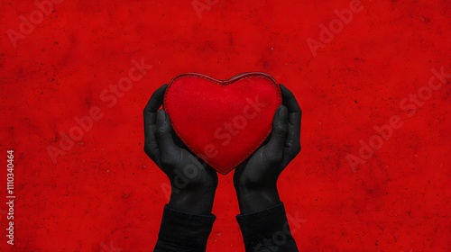 An Artistic Expression of Love Through Hands Cradling a Heart on a Bold Red Background. Psychology of Money Concept photo