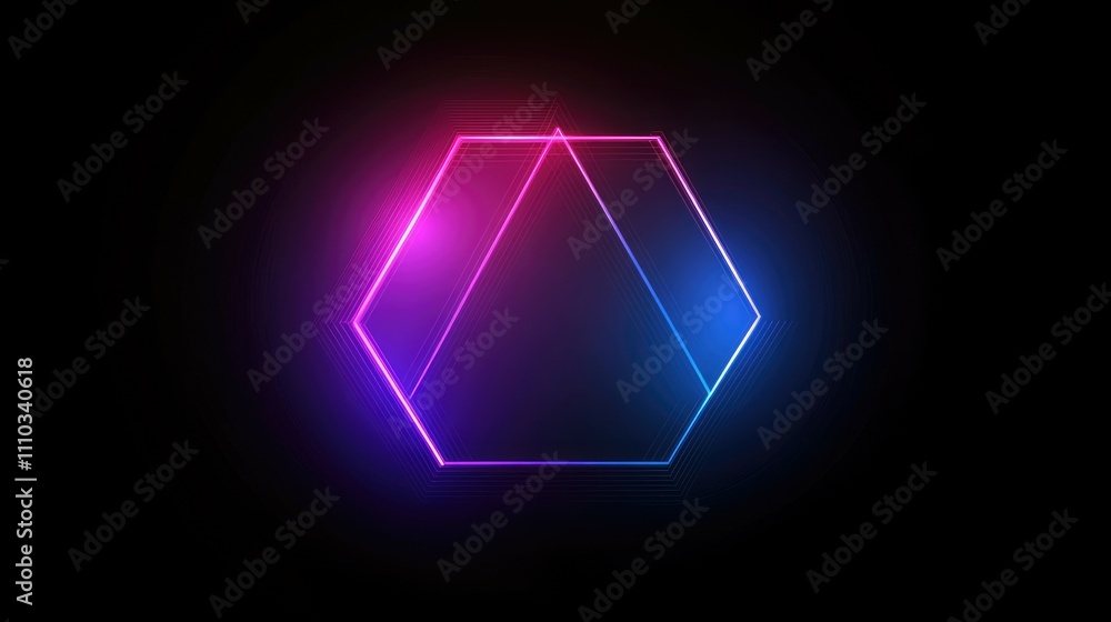 Glowing neon hexagon frame. Glowing neon hexagon frame.