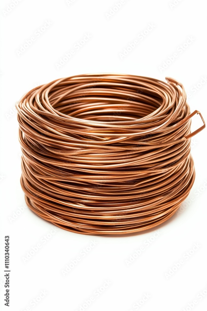 Coiled metallic wire; copper, shiny, round. Coiled metallic wire; copper, shiny, round.