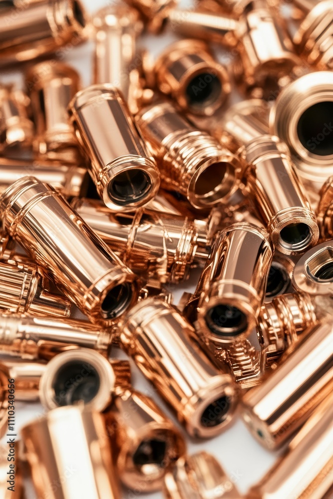 Naklejka premium Rose gold metallic cylinders piled high.