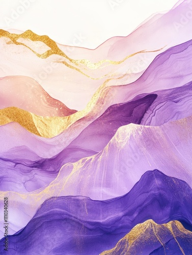 Abstract golden in pastel tone background. Luxury mountain wallpaper with purple and pink watercolor. Premium design with gold wave line art for banner, covers, wall art, home decor and invitation.