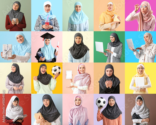 Collage with many Muslim wo...
