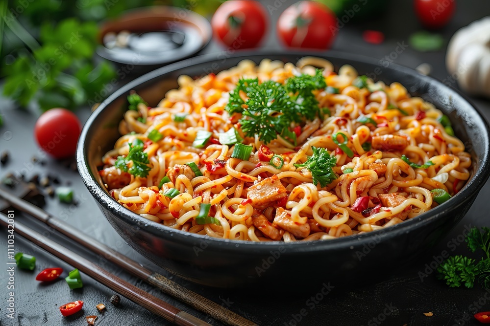 Hot and Spicy Instant Noodles with Chili Peppers and Cilantro Hot and Spicy Instant Noodles with Chili Peppers and Cilantro