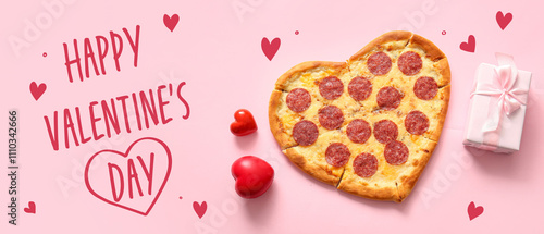Tasty heart shaped pizza an...