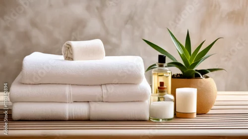 Fototapeta  Elegant bath linen set for high-end hotels