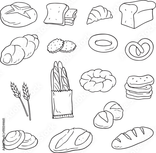 Bread food sketch separated on white. Vector drawing of White, usually known in Europe, America. Food illustration series.
