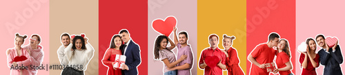 Set of happy couples on col...