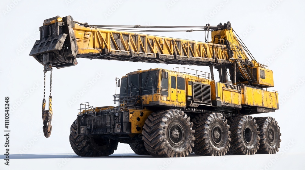 Crane with extended arm ready for heavy lifting on a clear white background Crane with extended arm ready for heavy lifting on a clear white background