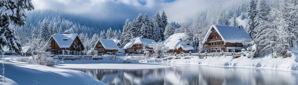 Fototapeta premium High resolution+fantasy spectacular village covered in eternal snow