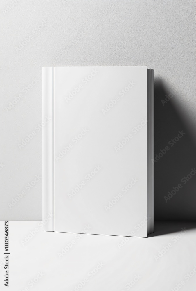 Blank white book mockup displayed vertically against a neutral background Blank white book mockup displayed vertically against a neutral background