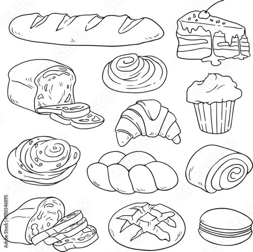 Bread food sketch separated on white. Vector drawing of White, usually known in Europe, America. Food illustration series.