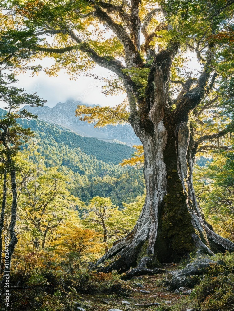 Giant tree in rain forest . Beautiful landscapes in Pumalin Park, Carretera Austral, Chile. Giant tree in rain forest . Beautiful landscapes in Pumalin Park, Carretera Austral, Chile.