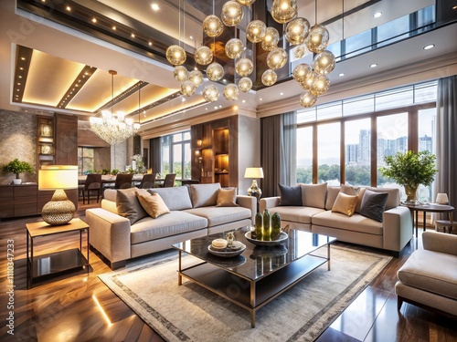 Wallpaper Mural Luxurious Modern Home Interior with Bokeh Effect, Capturing Elegance and Style in Contemporary Living Spaces, Perfect for Architecture and Design Enthusiasts Torontodigital.ca