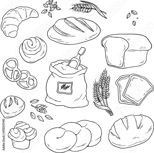 Bread food sketch separated on white. Vector drawing of White, usually known in Europe, America. Food illustration series.