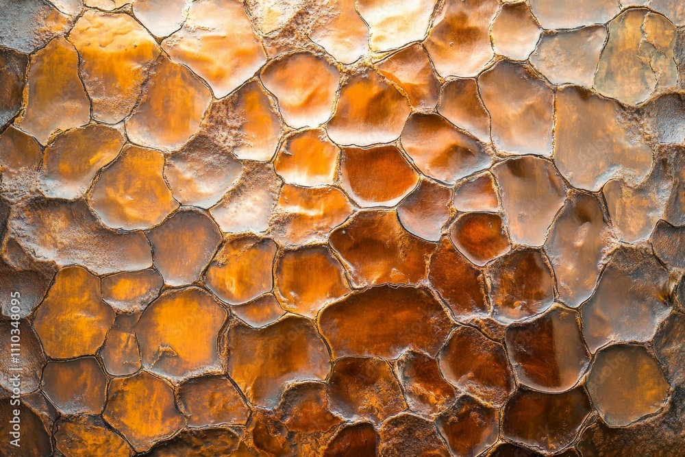 Orange, textured surface; irregular, honeycomb pattern. Orange, textured surface; irregular, honeycomb pattern.